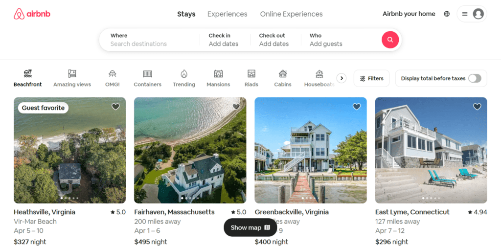 AIR BNB example of good web design for user engagement