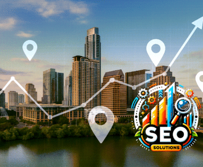 Austin SEO company with Texas city view and SEO Solutions branding