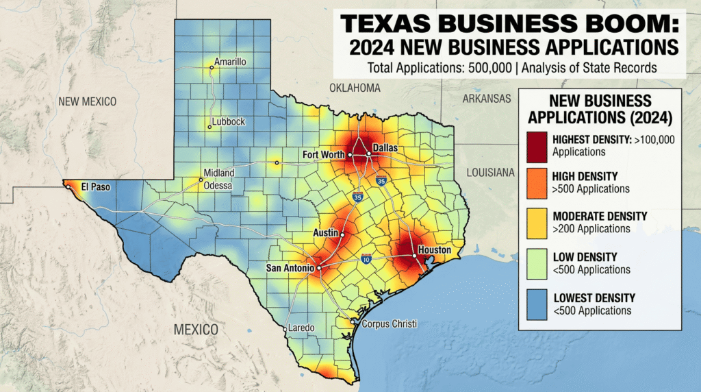 locacl business growth texas heatmap showing boom from 2024 on
