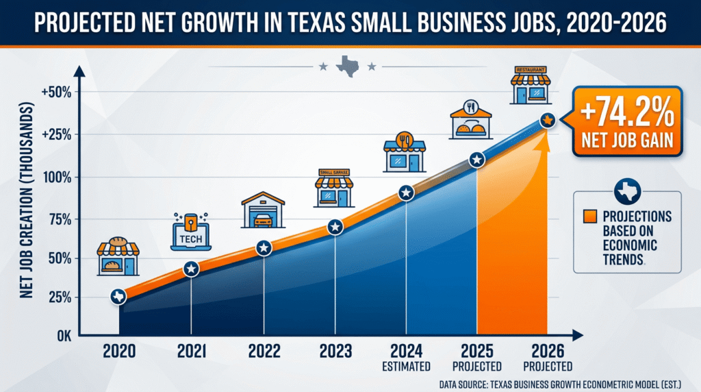 local business growth texas graph 74.2% net job gain 2020-2026 trends