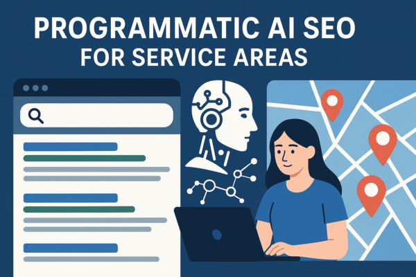 programmatic AI SEO for service areas with search map and rankings